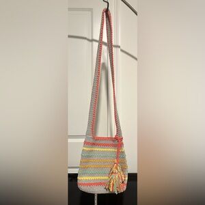 Gray and Red Crochet Shoulder Bag